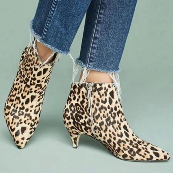 SAM EDELMAN Kadison Pointed Toe Kitten Heel Genuine Calf Hair Bootie In Leopard - Picture 1 of 6